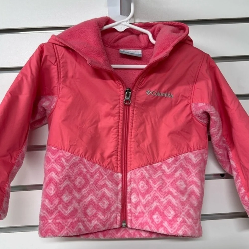 Columbia Steens overlay hooded pink fleece zip‎ up toddler 2T jacket